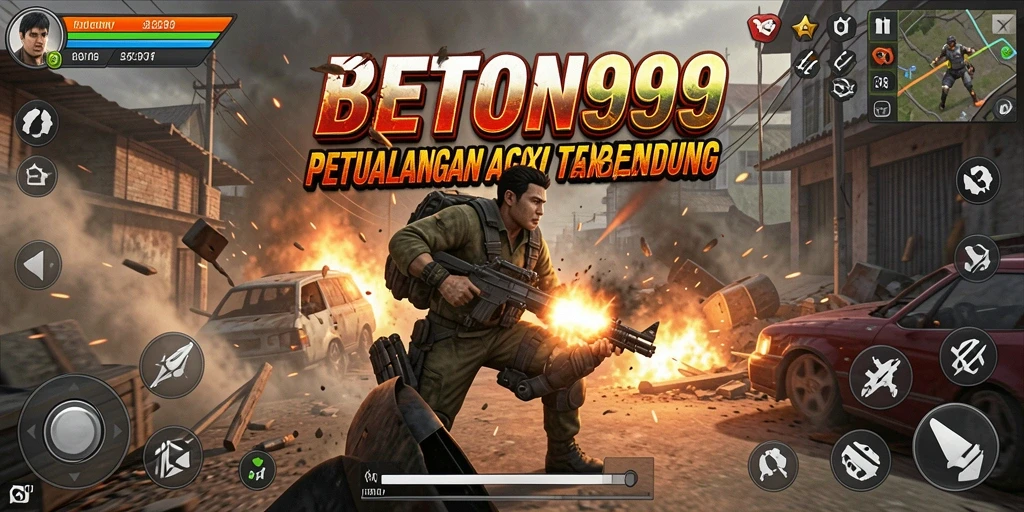 Tangkapan layar menampilkan aksi mendebarkan dalam BETON999.