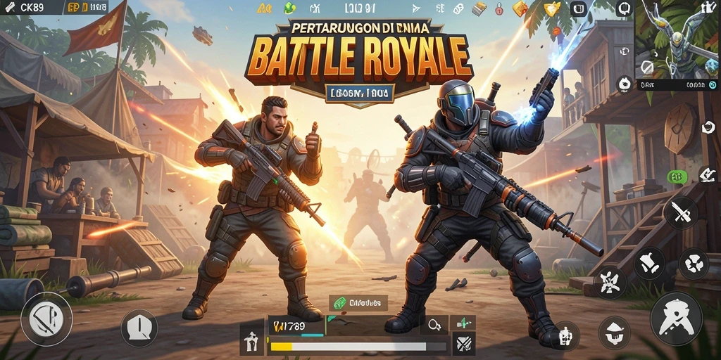 Screenshot gameplay CK789 yang menunjukkan aksi Battle Royale intens.