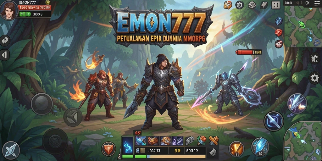 Screenshot gameplay EMON777 menampilkan pertarungan seru dalam dunia MMORPG.