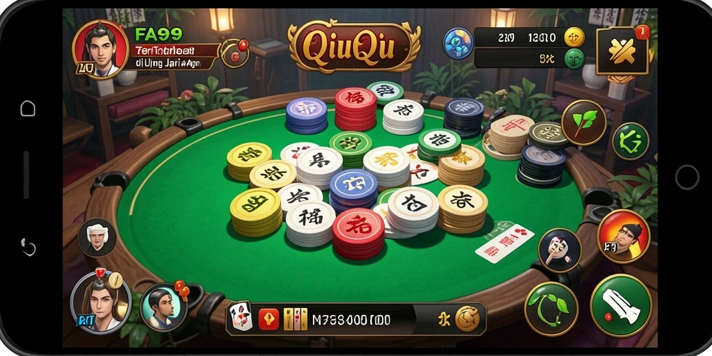 Tangkapan layar menunjukkan gameplay QiuQiu yang menarik dan interaktif.