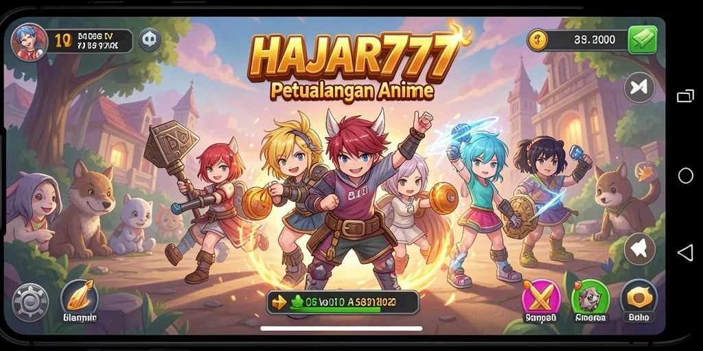 Tampilan gameplay menarik dari HAJAR777 dengan karakter Anime yang berwarna-warni.