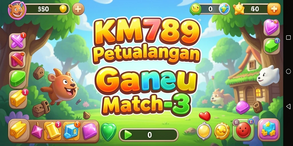 Screenshot menunjukkan gameplay menarik dari KM789, berpadu warna-warni permata.