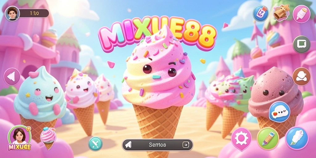 Tampilan gameplay seru dengan berbagai pilihan es krim.