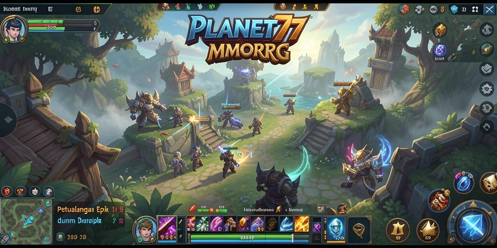 Tangkapan layar permainan PLANET77 menampilkan aksi epik dalam MMORPG.