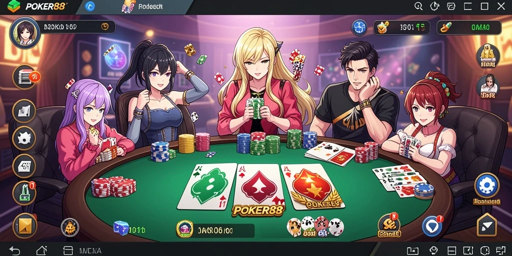 Tampilan gameplay POKER88 yang dinamis dan penuh warna.