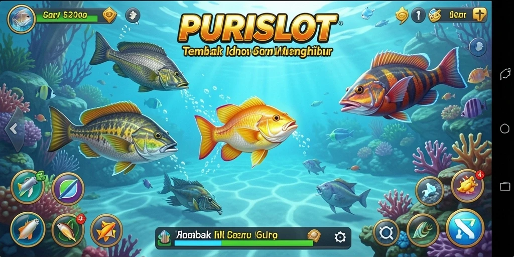 Tampak gameplay Tembak Ikan yang seru dan penuh warna di PURISLOT.
