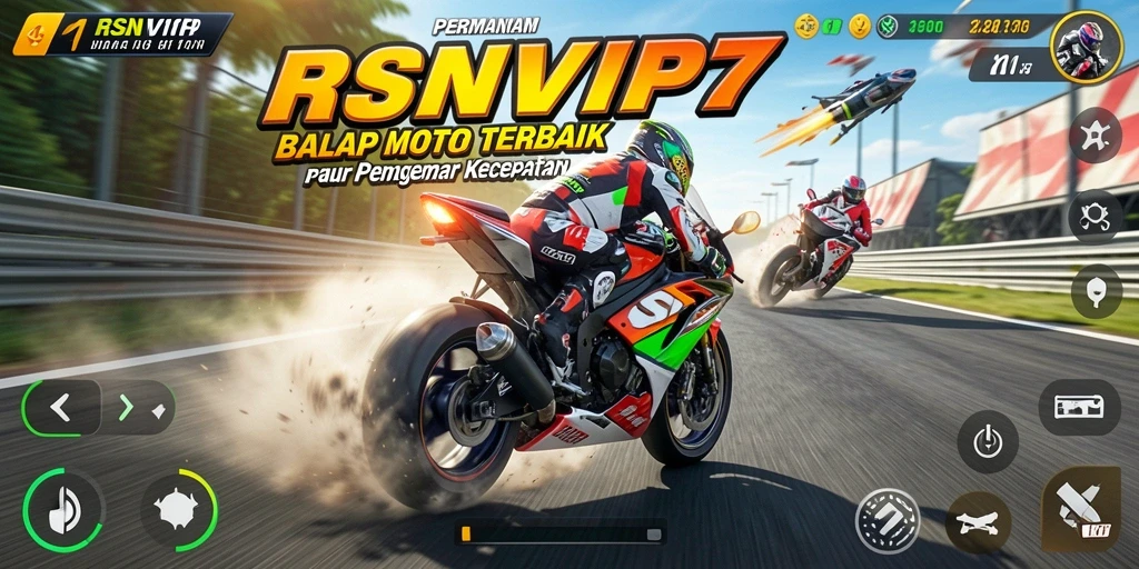 Screenshot RSNVIP7 menampilkan aksi balap motor yang seru dan dinamis.
